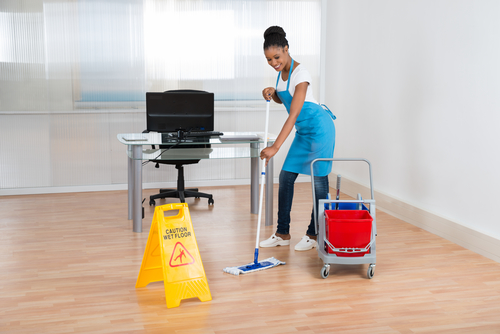 Woman Cleaning Hardwood Floor